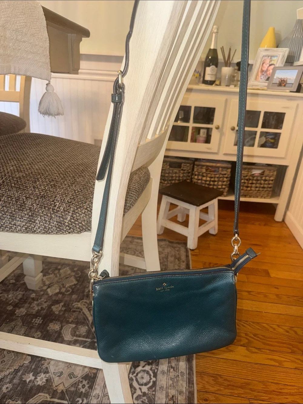 kate spade Teal Pebbled Leather Double-Zip Crossbody with Gold Hardware